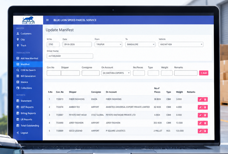 Transport software screen from PUVNAA